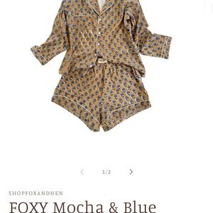 Fox & Hen Women's Mocha and Blue Pajama Set